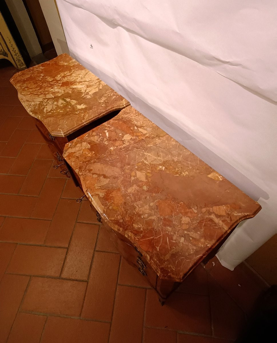 COPPIA DI COMODINI CON PIANO IN MARMO ROSA INIZI XX SECOLO-photo-4