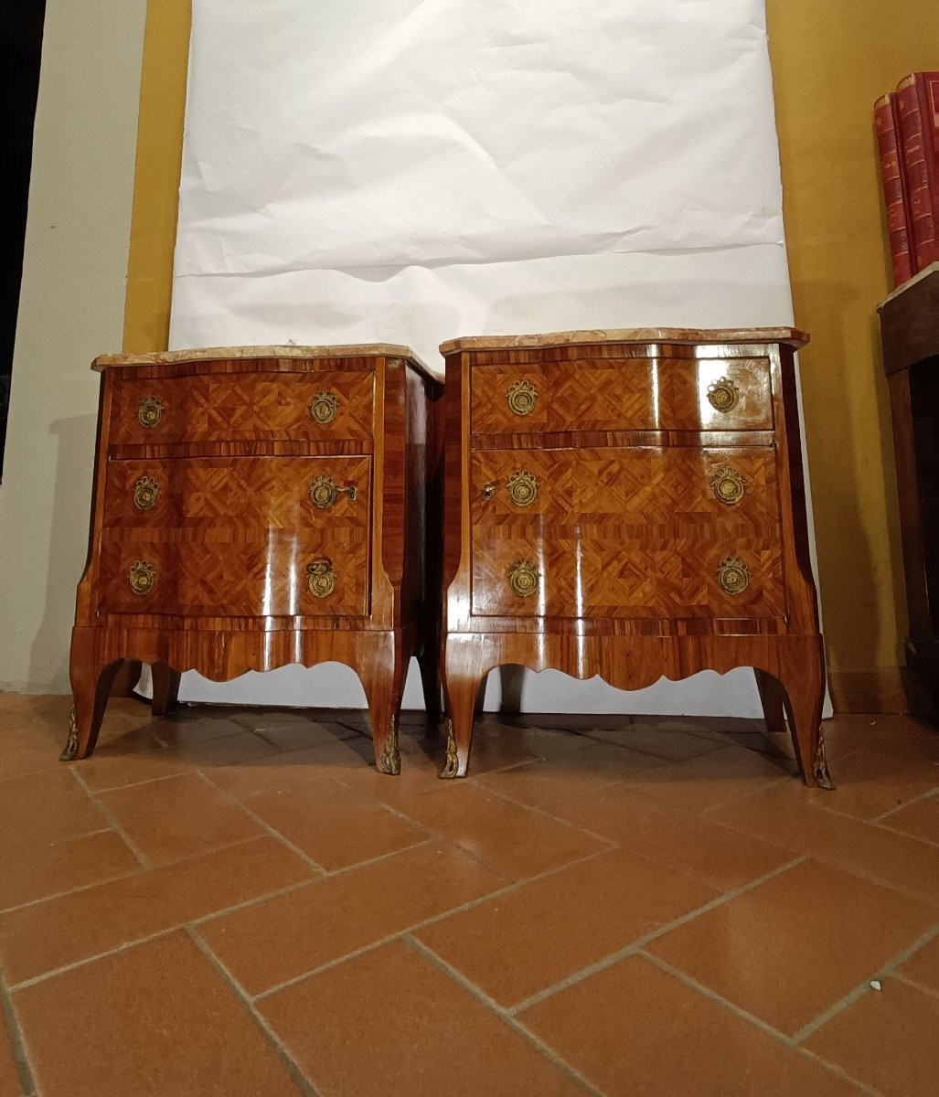 COPPIA DI COMODINI CON PIANO IN MARMO ROSA INIZI XX SECOLO-photo-6