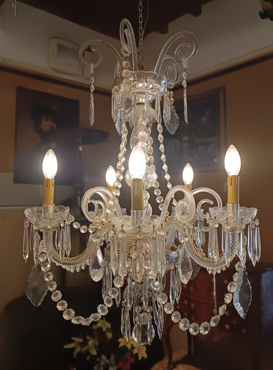 LAMPADARIO IN CRISTALLO CON PASTORALI META' XIX SECOLO -photo-2