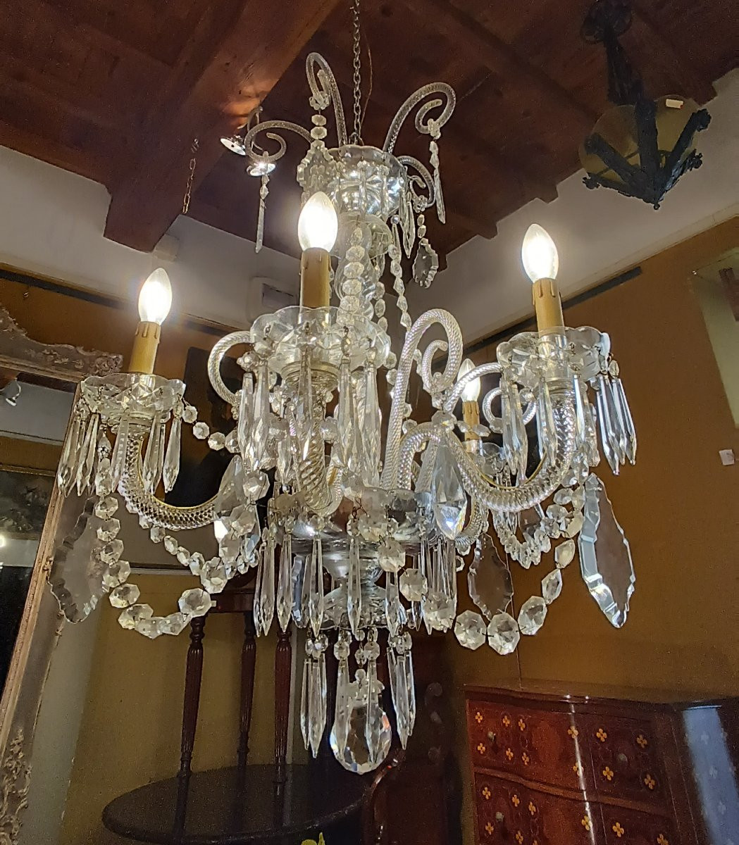 LAMPADARIO IN CRISTALLO CON PASTORALI META' XIX SECOLO -photo-3