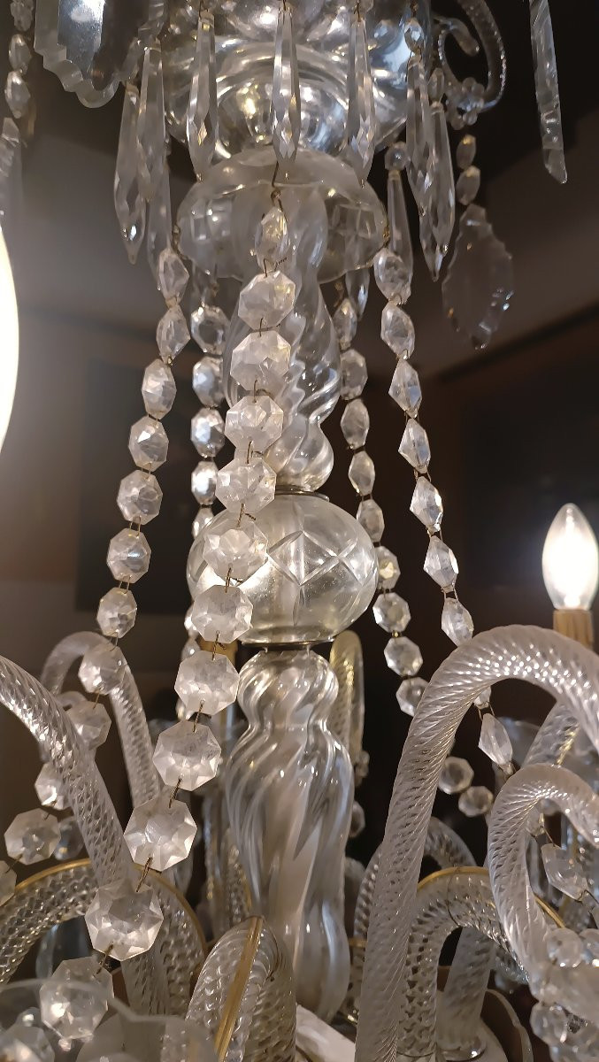 LAMPADARIO IN CRISTALLO CON PASTORALI META' XIX SECOLO -photo-1