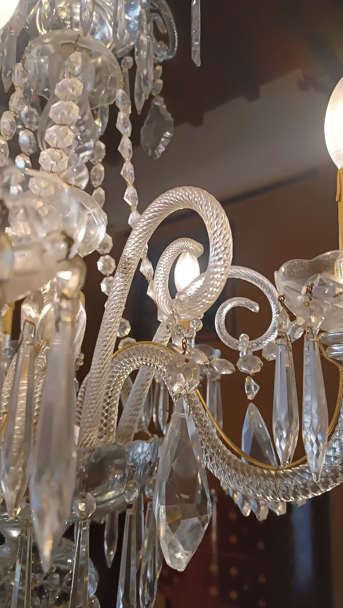 LAMPADARIO IN CRISTALLO CON PASTORALI META' XIX SECOLO -photo-2