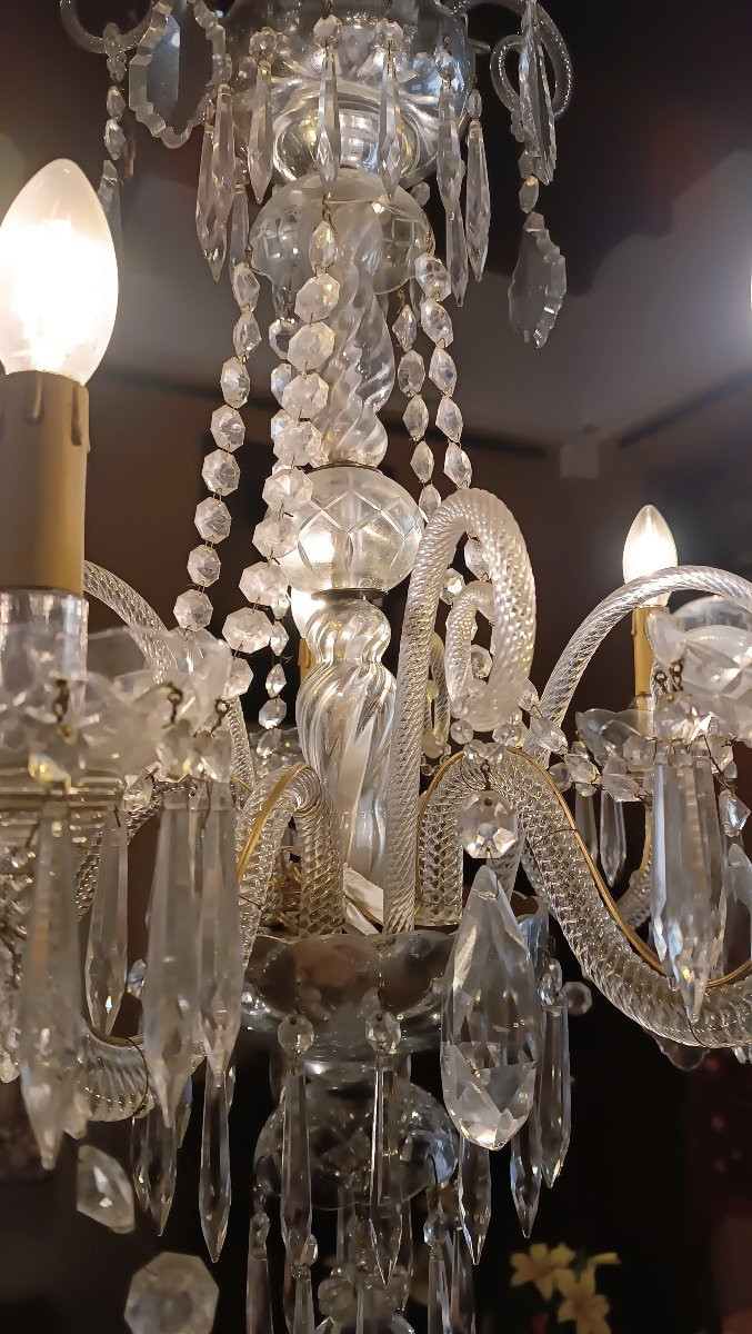 LAMPADARIO IN CRISTALLO CON PASTORALI META' XIX SECOLO -photo-3