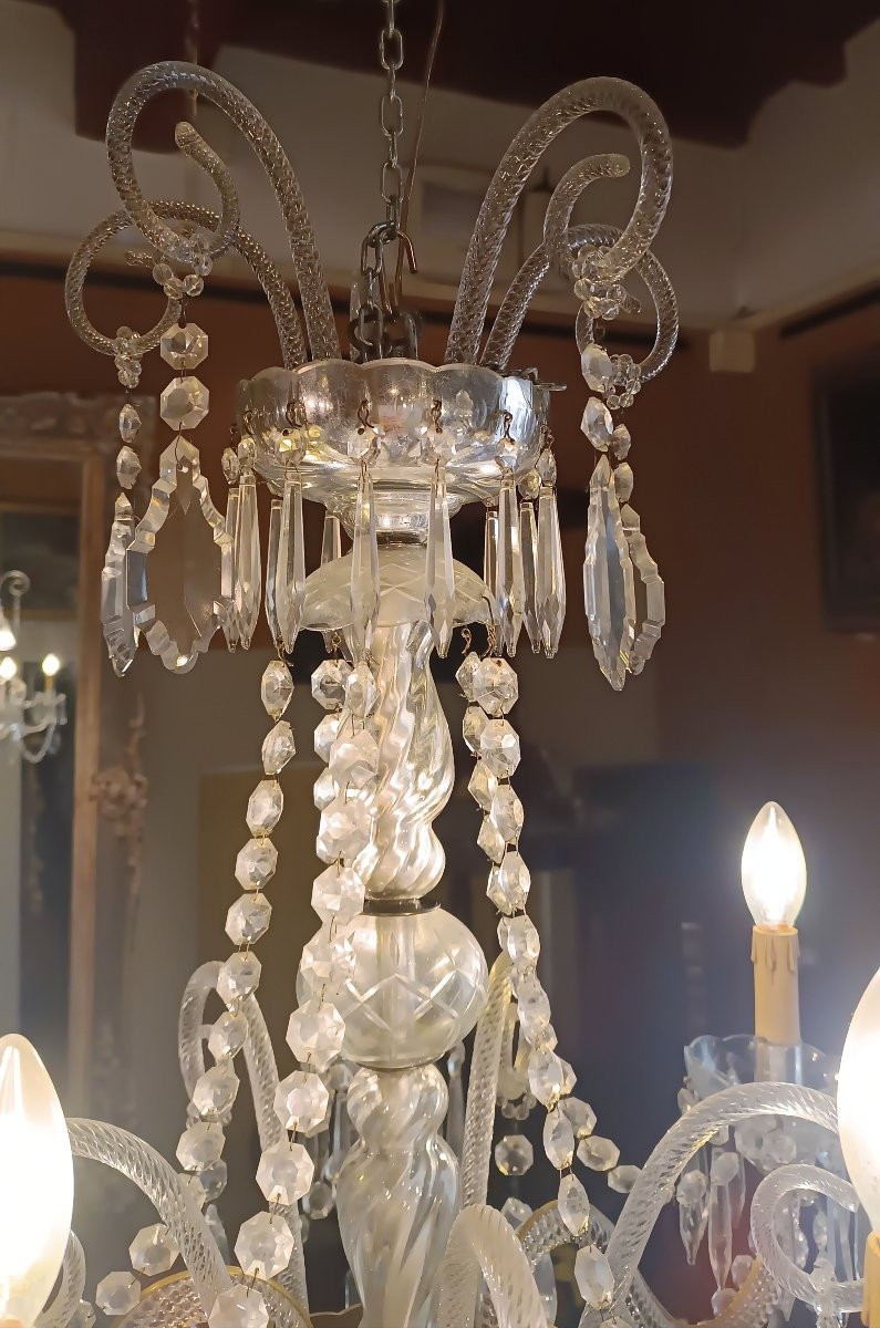 LAMPADARIO IN CRISTALLO CON PASTORALI META' XIX SECOLO -photo-4