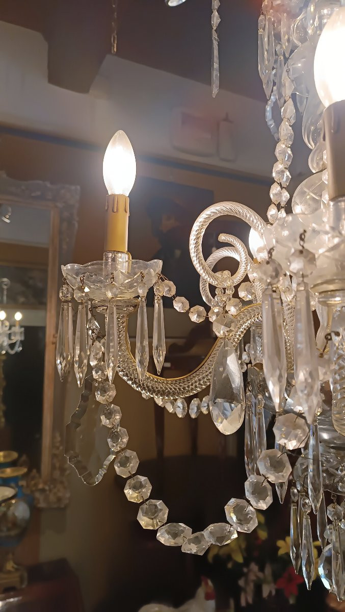 LAMPADARIO IN CRISTALLO CON PASTORALI META' XIX SECOLO -photo-5