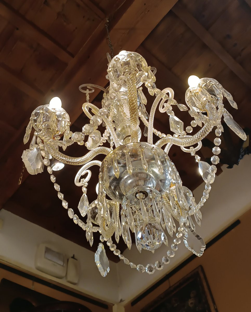 LAMPADARIO IN CRISTALLO CON PASTORALI META' XIX SECOLO -photo-8