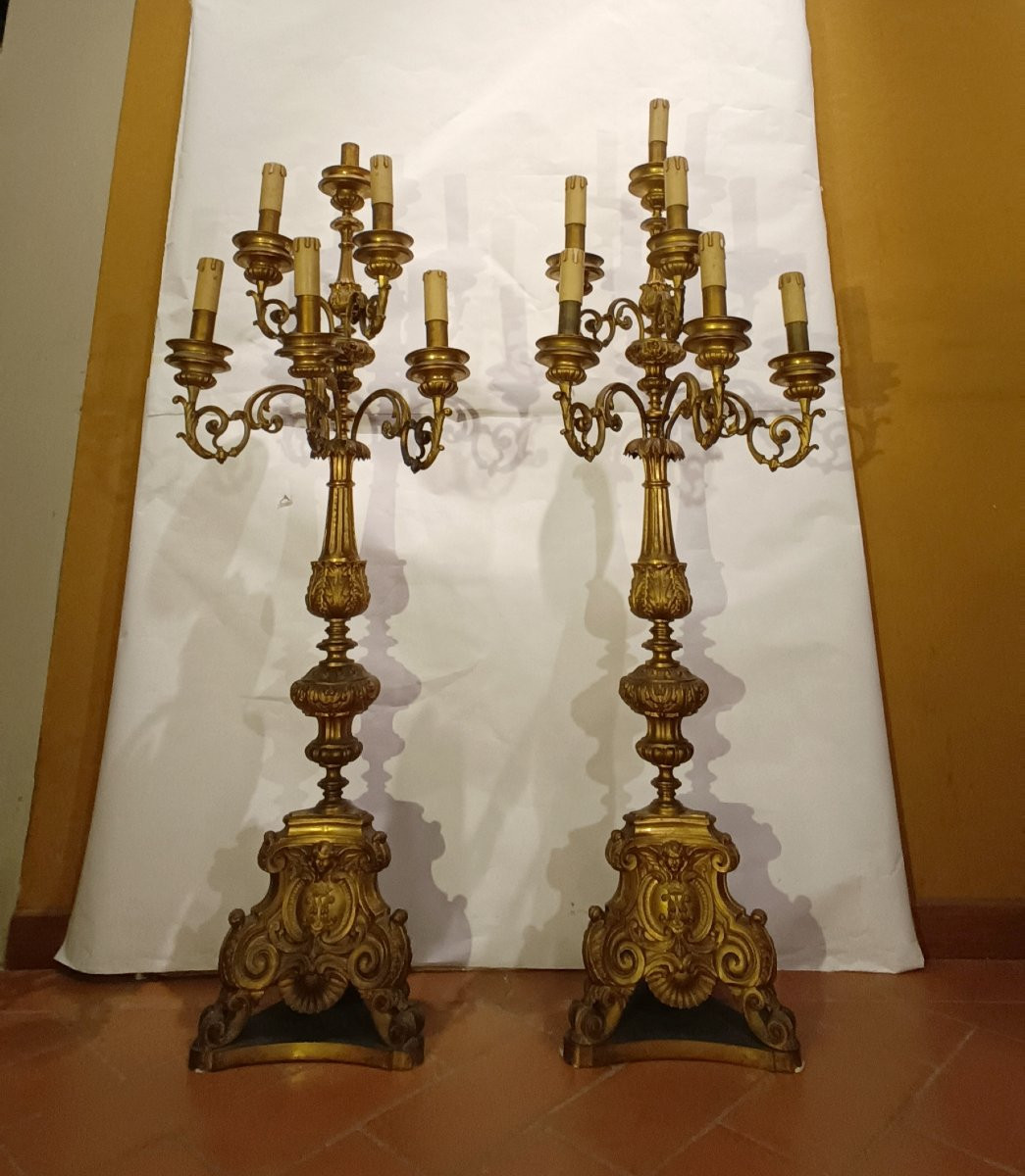 COPPIA DI CANDELABRI IN BRONZO DORATO PRIMI XIX SECOLO-photo-1