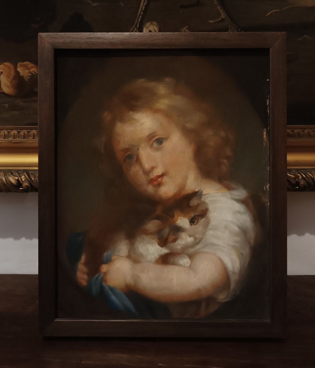 RITRATTO DI FANCIULLO CON GATTO PRIMI XX SECOLO -photo-2