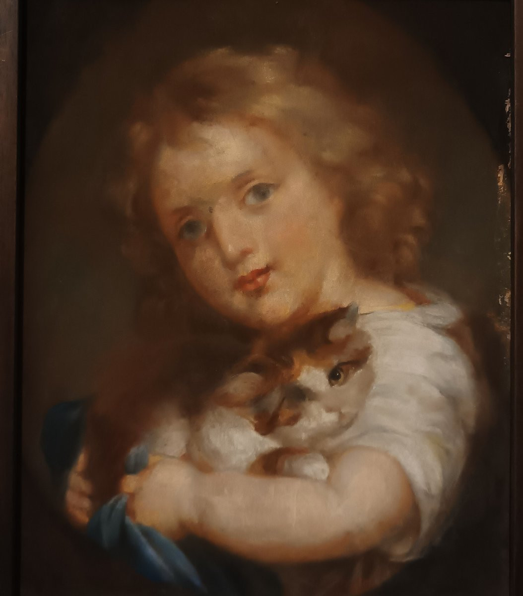 RITRATTO DI FANCIULLO CON GATTO PRIMI XX SECOLO -photo-3