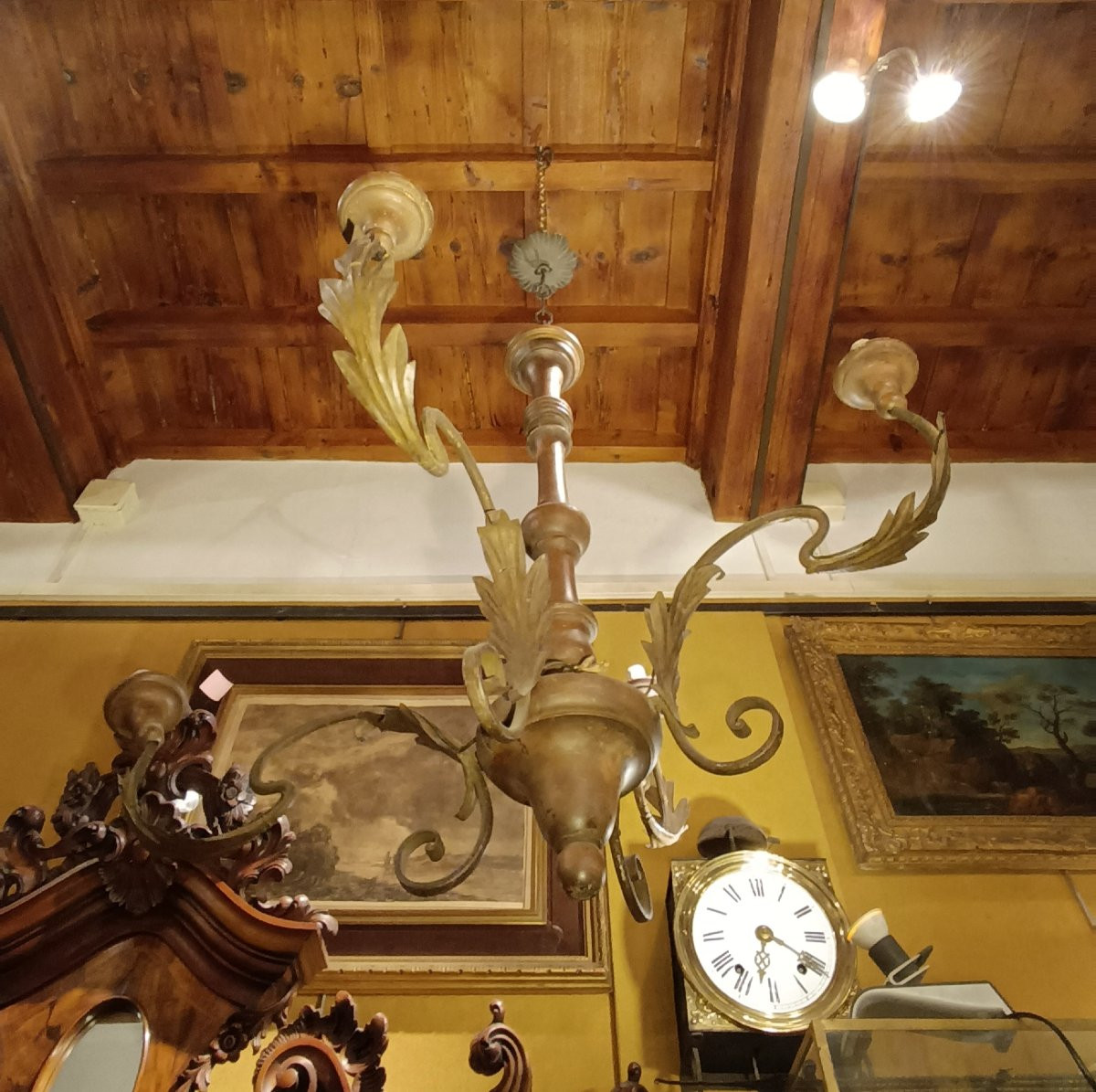 LAMPADARIO IN LEGNO DIPINTO E FERRO PRIMA META' XIX SECOLO-photo-2