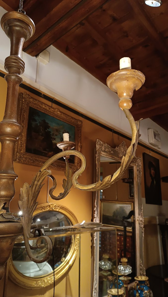 LAMPADARIO IN LEGNO DIPINTO E FERRO PRIMA META' XIX SECOLO-photo-3