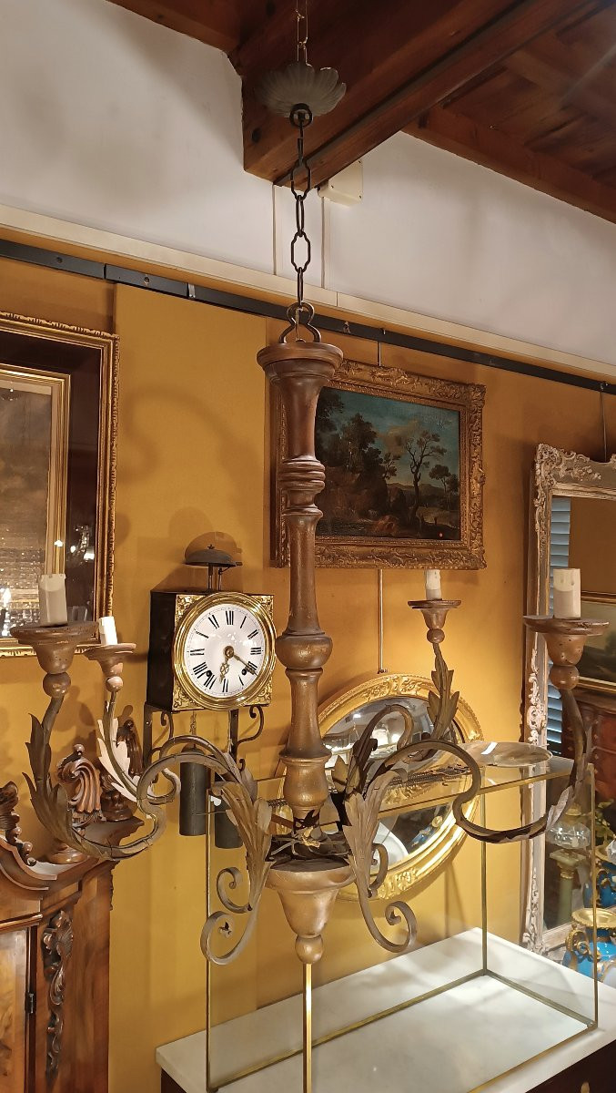 LAMPADARIO IN LEGNO DIPINTO E FERRO PRIMA META' XIX SECOLO-photo-4