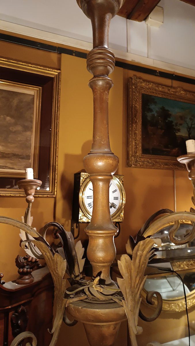 LAMPADARIO IN LEGNO DIPINTO E FERRO PRIMA META' XIX SECOLO-photo-1