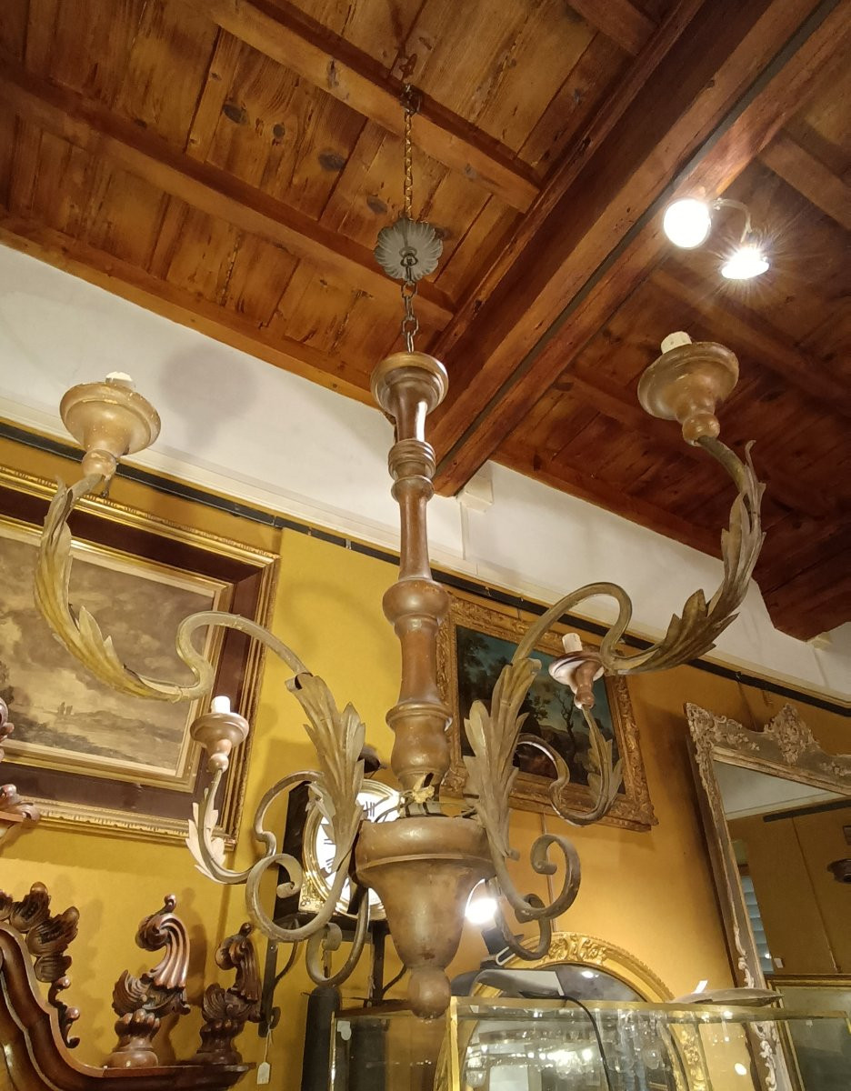 LAMPADARIO IN LEGNO DIPINTO E FERRO PRIMA META' XIX SECOLO-photo-4