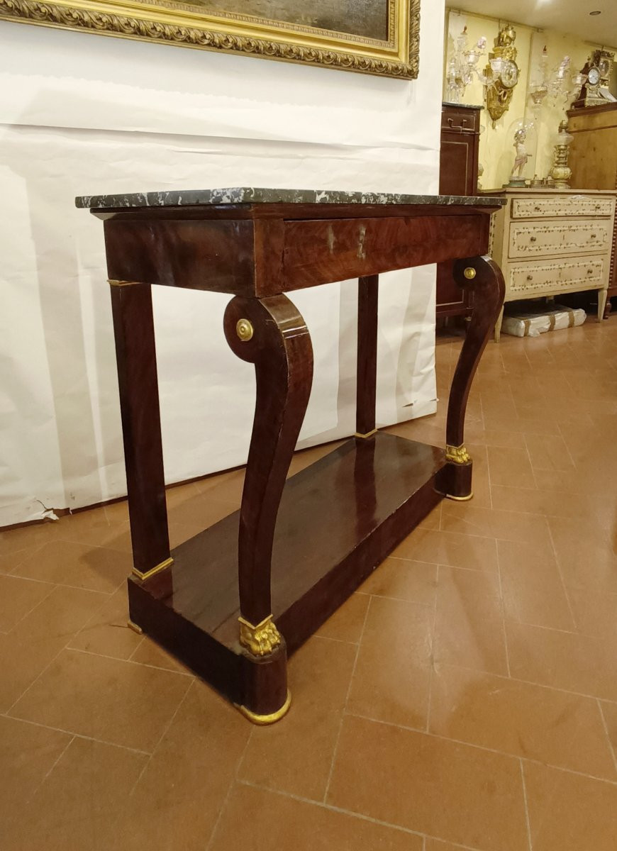 CONSOLLE IMPERO IN MOGANO E MARMO PRIMO XIX SECOLO-photo-2