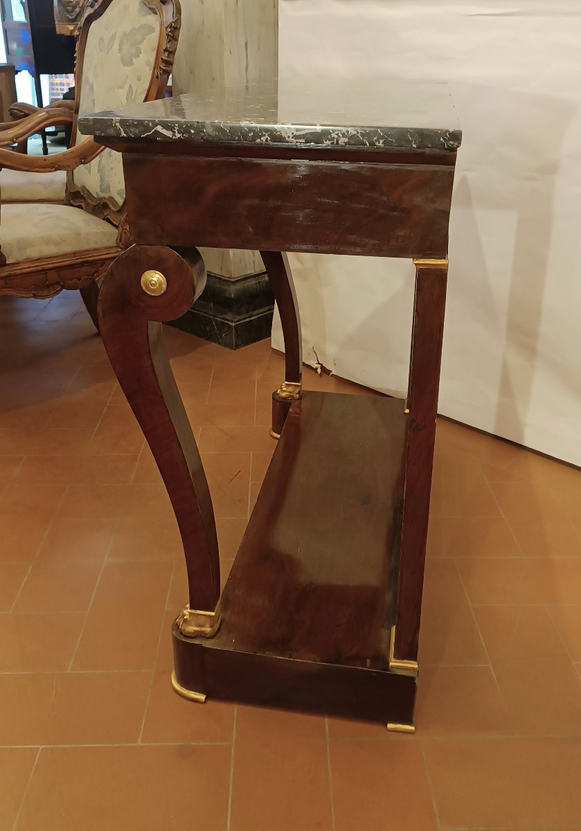 CONSOLLE IMPERO IN MOGANO E MARMO PRIMO XIX SECOLO-photo-4