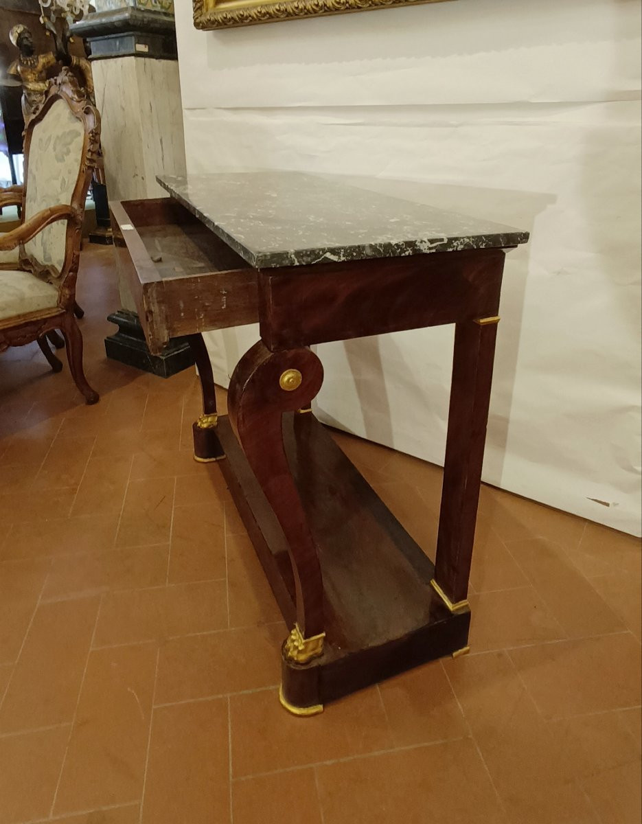 CONSOLLE IMPERO IN MOGANO E MARMO PRIMO XIX SECOLO-photo-1