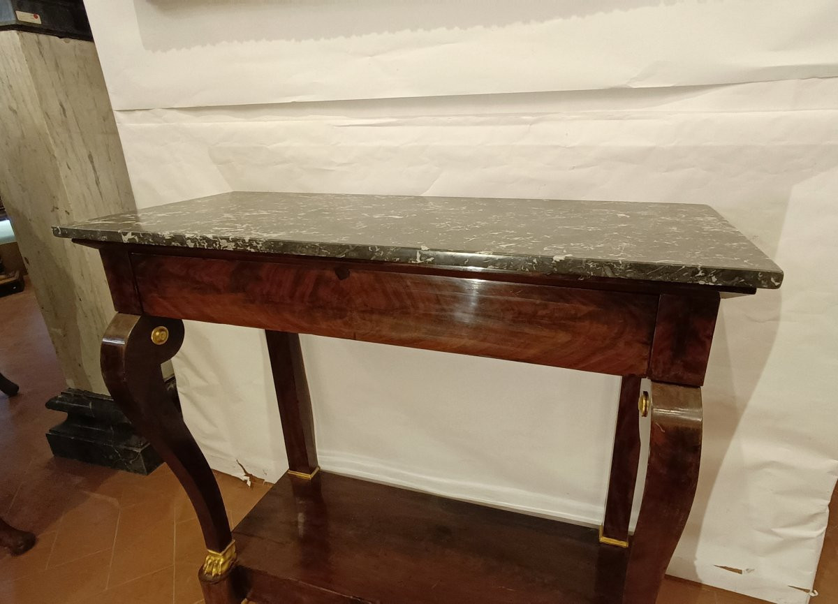 CONSOLLE IMPERO IN MOGANO E MARMO PRIMO XIX SECOLO-photo-2