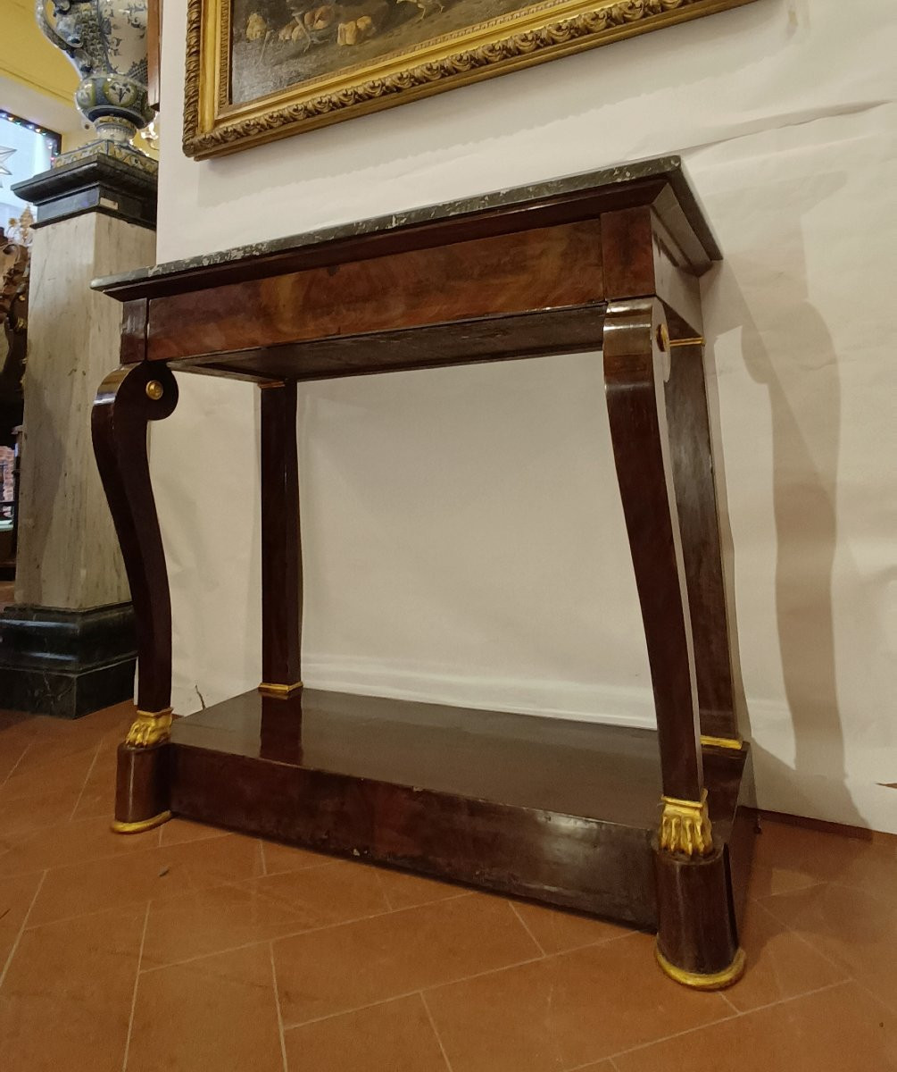 CONSOLLE IMPERO IN MOGANO E MARMO PRIMO XIX SECOLO-photo-6