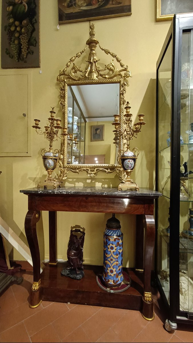 CONSOLLE IMPERO IN MOGANO E MARMO PRIMO XIX SECOLO-photo-7