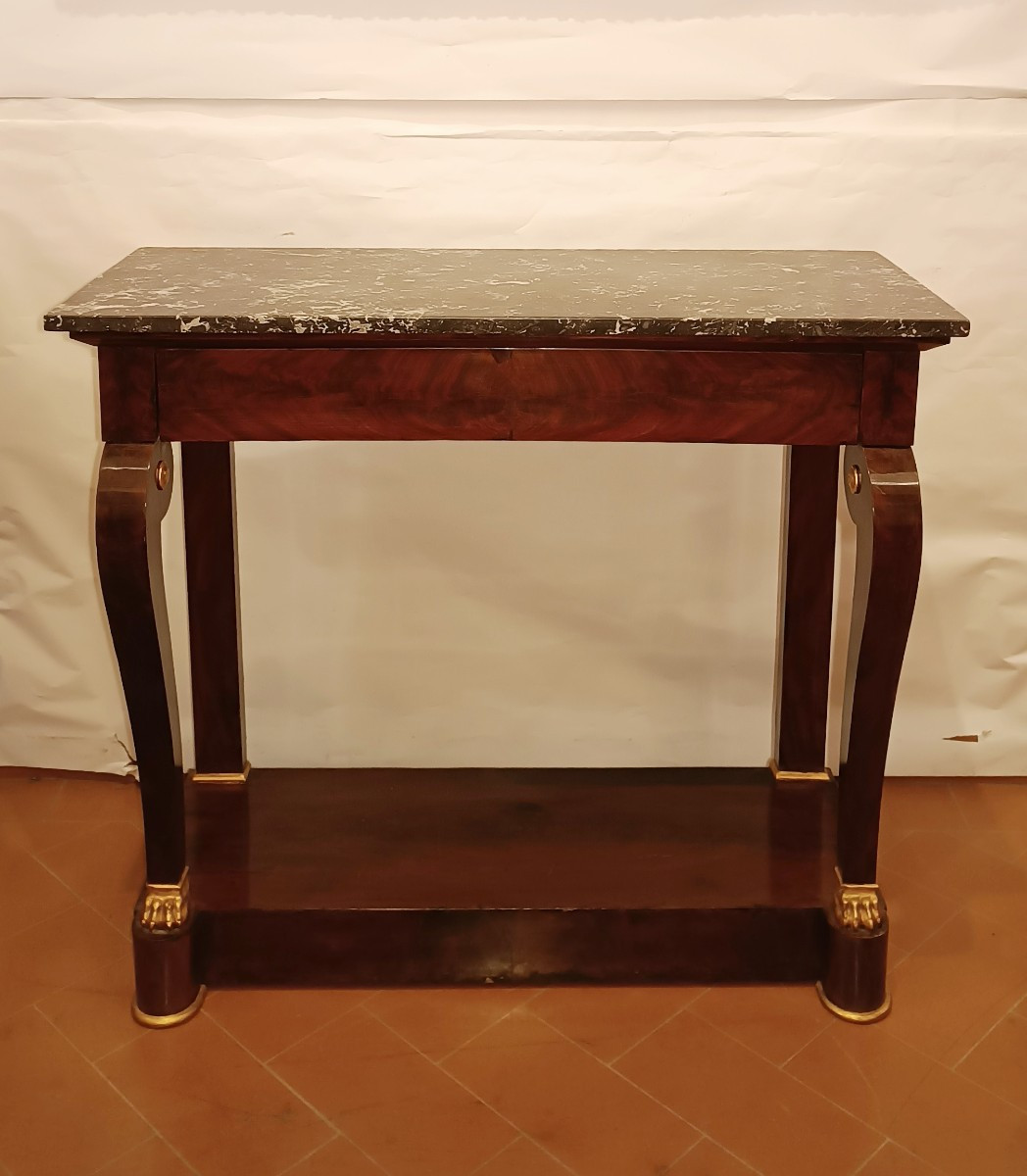 CONSOLLE IMPERO IN MOGANO E MARMO PRIMO XIX SECOLO