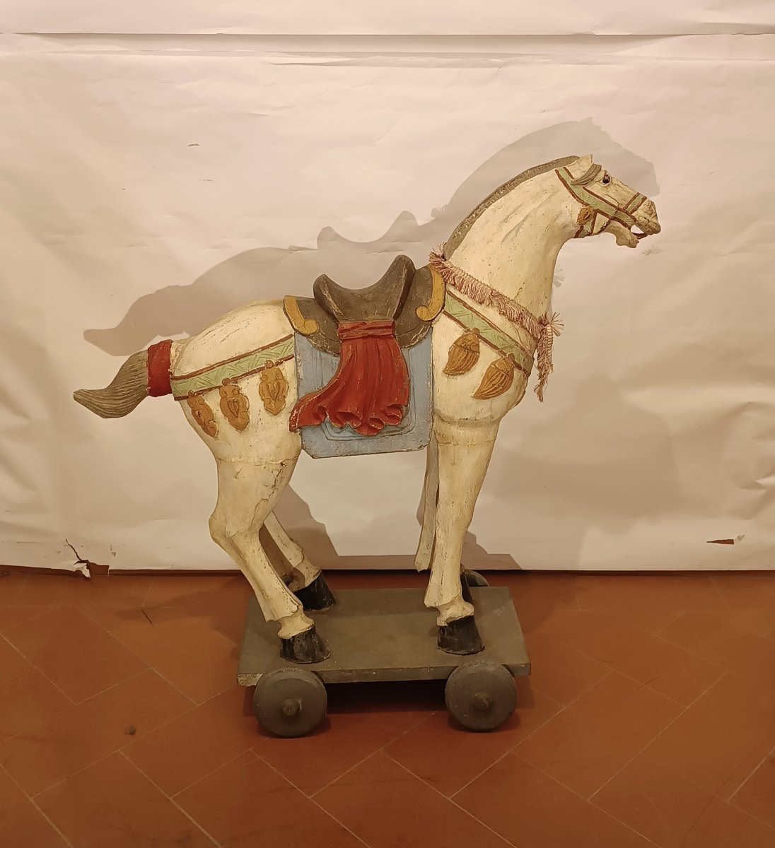 CAVALLO DA GIOCO IN LEGNO DIPINTO META' XIX SECOLO-photo-2