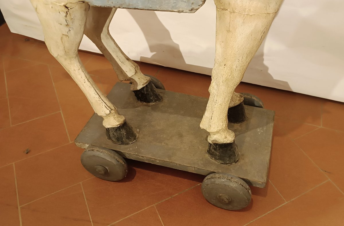 CAVALLO DA GIOCO IN LEGNO DIPINTO META' XIX SECOLO-photo-4