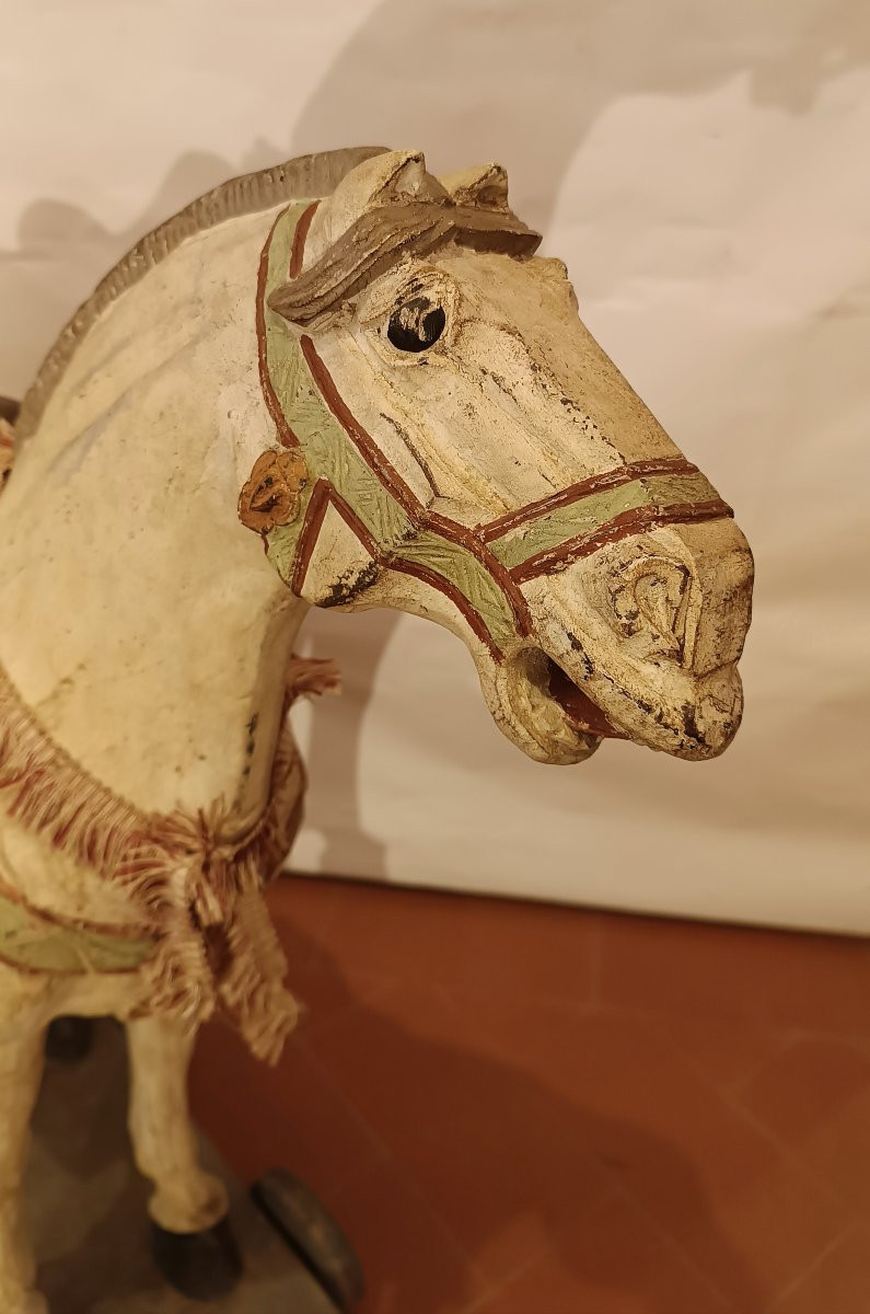 CAVALLO DA GIOCO IN LEGNO DIPINTO META' XIX SECOLO-photo-1