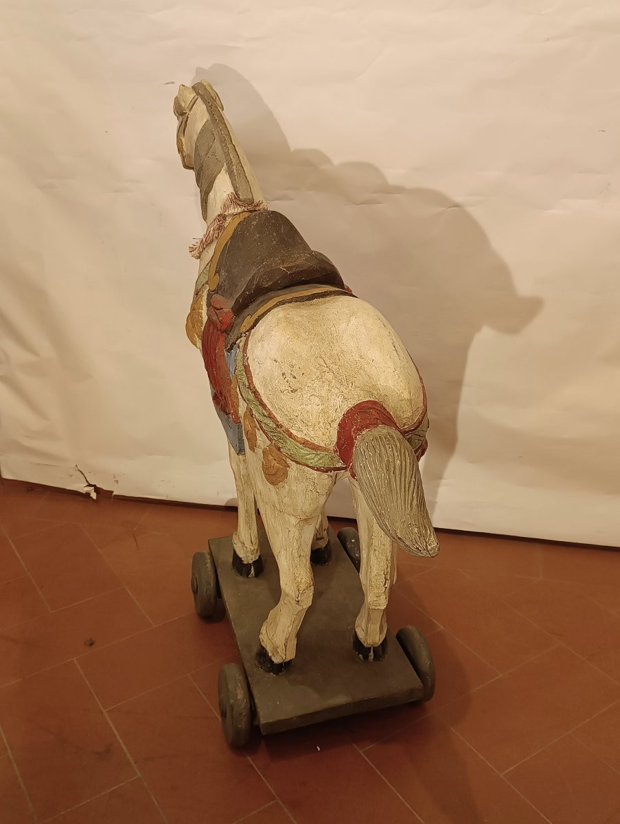 CAVALLO DA GIOCO IN LEGNO DIPINTO META' XIX SECOLO-photo-6