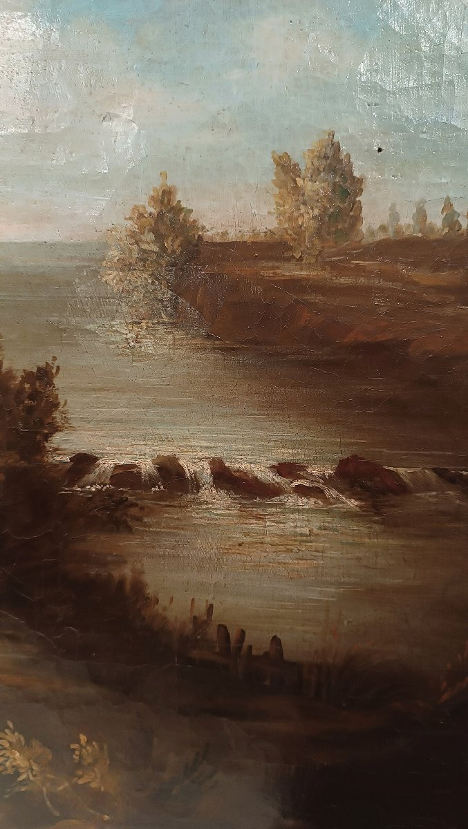 DIPINTO CON PAESAGGIO E FIGURE FINE XVIII SECOLO-photo-1