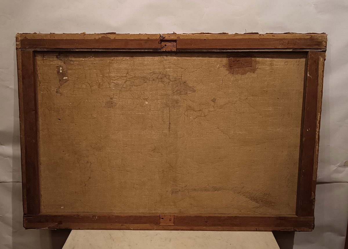 DIPINTO CON PAESAGGIO E FIGURE FINE XVIII SECOLO-photo-7