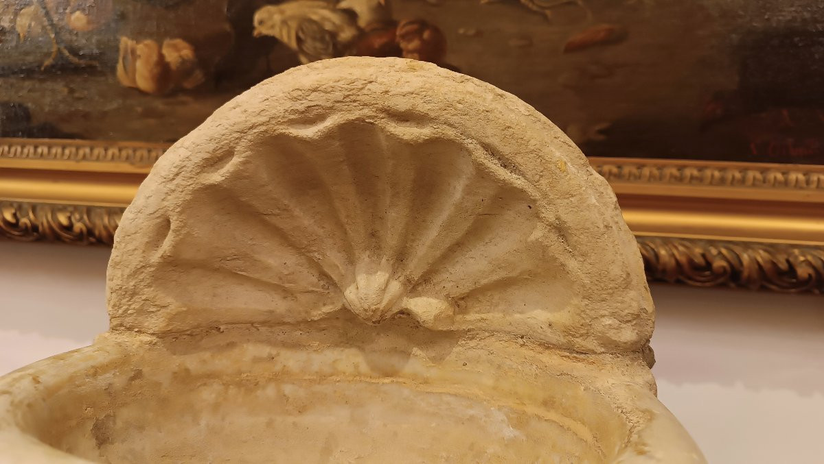 ACQUASANTIERA IN MARMO PRIMA META' XVII SECOLO-photo-2