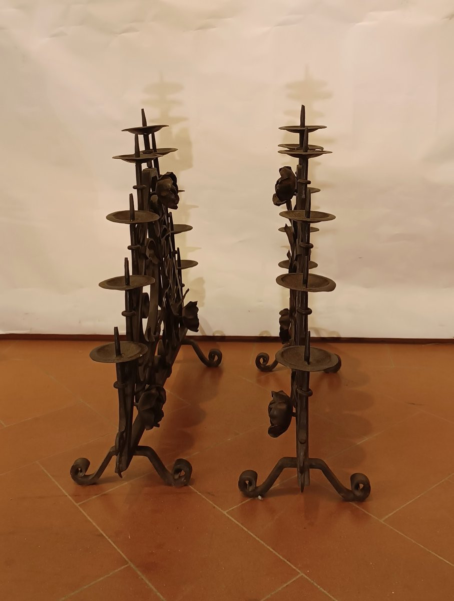 COPPIA DI CANDELIERI IN FERRO FINE XIX SECOLO-photo-3