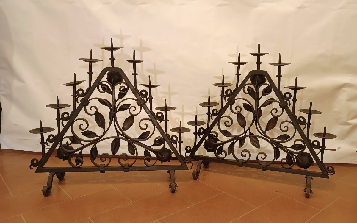 COPPIA DI CANDELIERI IN FERRO FINE XIX SECOLO-photo-4