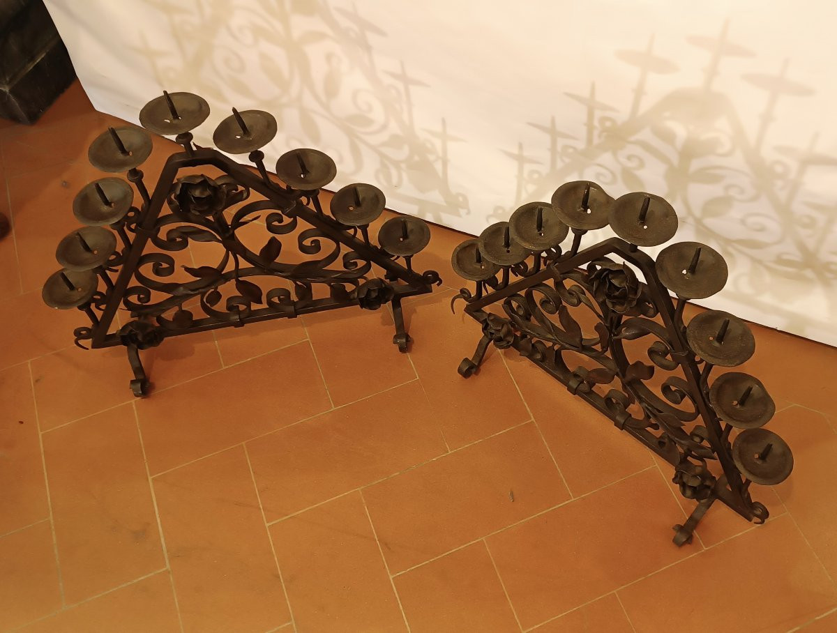 COPPIA DI CANDELIERI IN FERRO FINE XIX SECOLO-photo-4