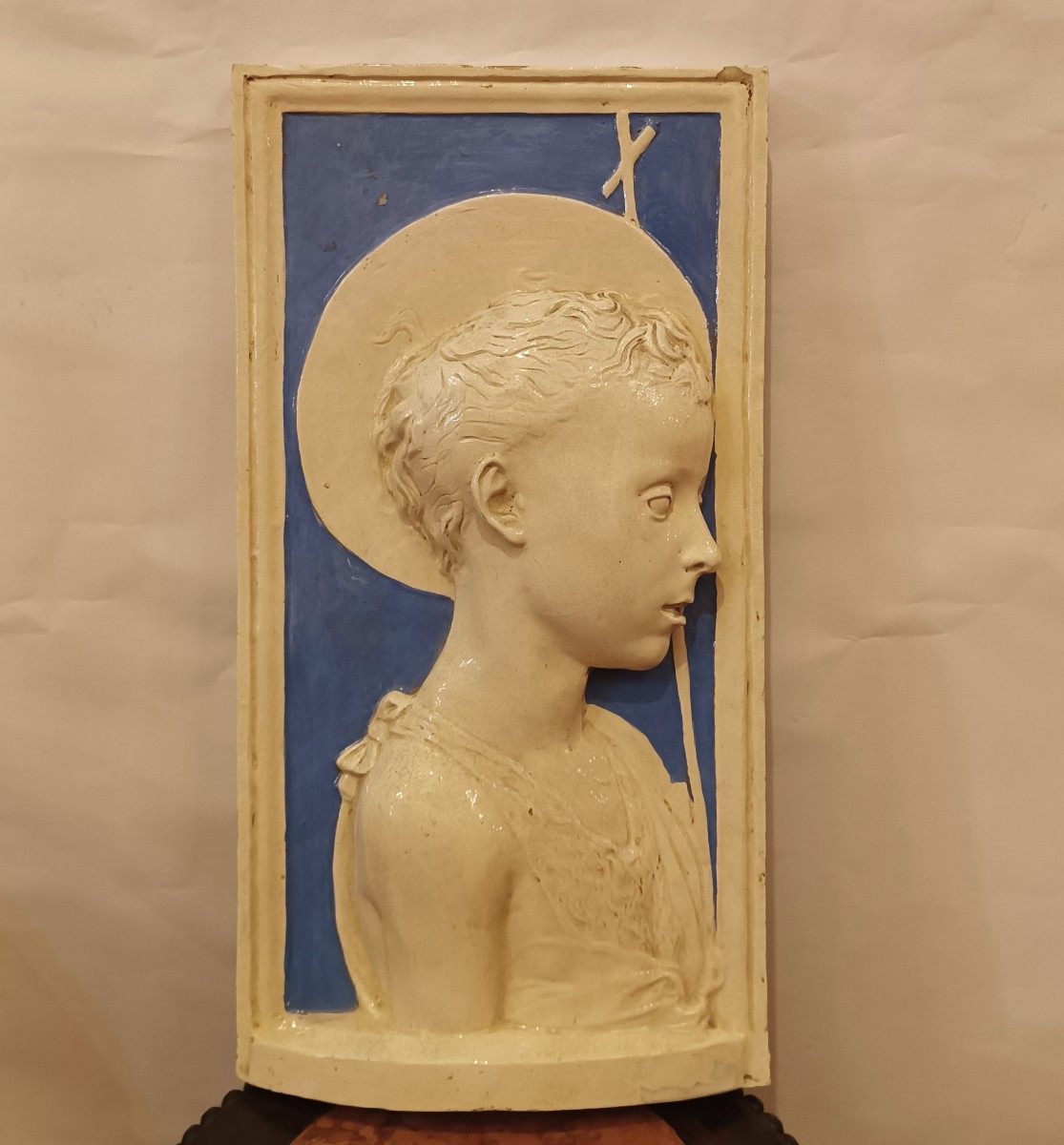 PLACCA IN MAIOLICA CON SAN GIOVANNI FINE XIX SECOLO