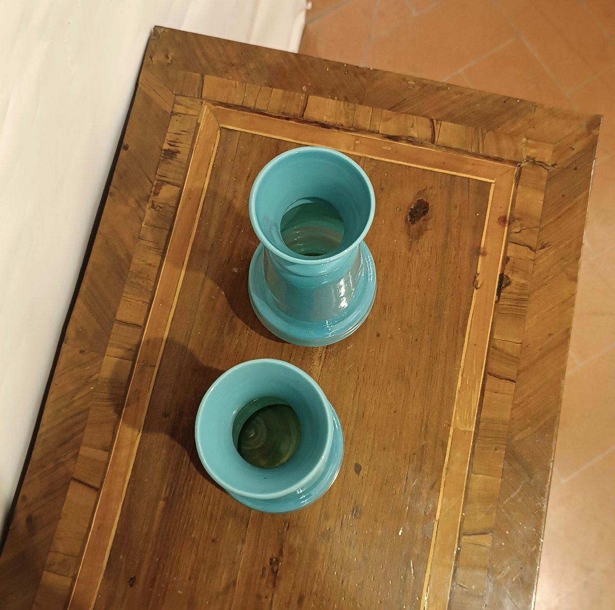 COPPIA DI VASI IN OPALINA AZZURRA FINE XIX SECOLO-photo-2