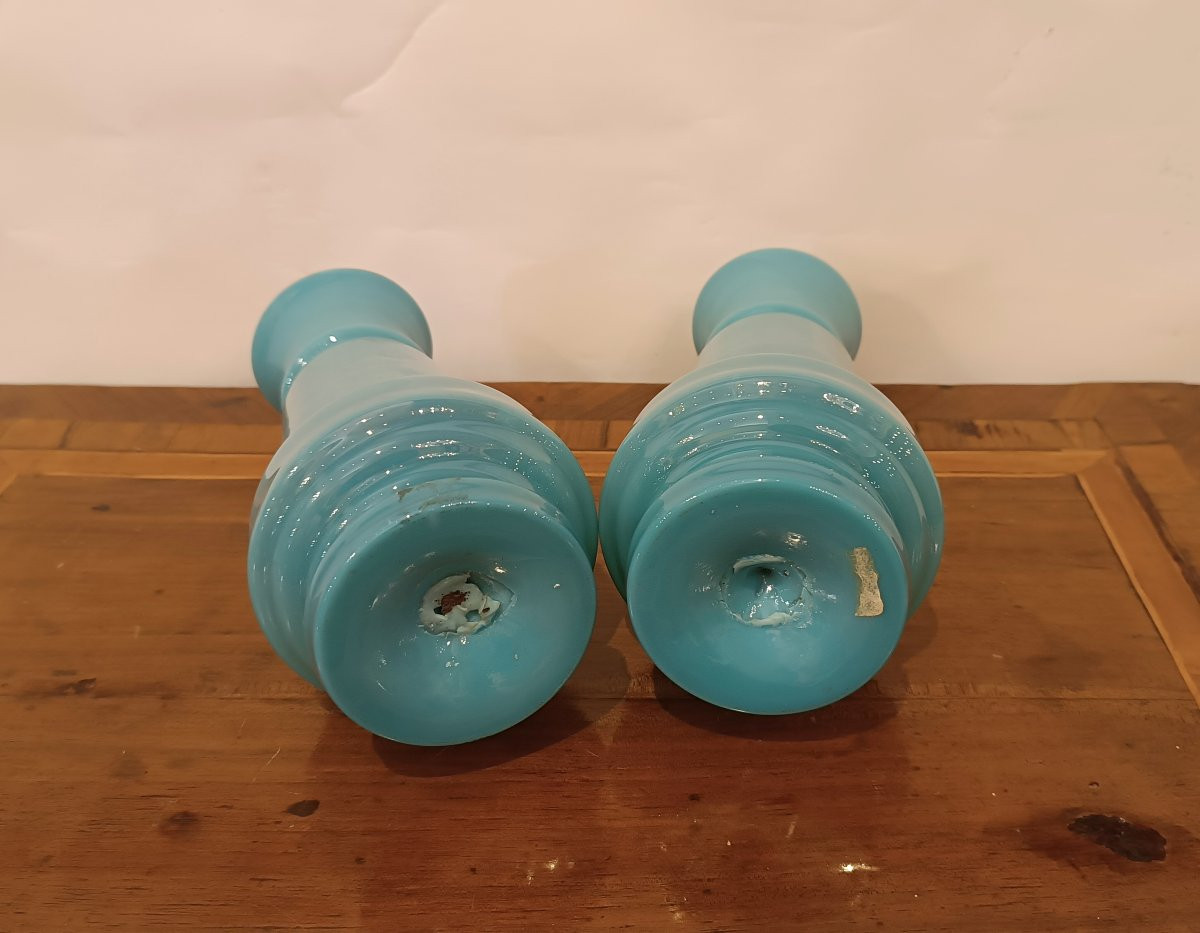 COPPIA DI VASI IN OPALINA AZZURRA FINE XIX SECOLO-photo-1