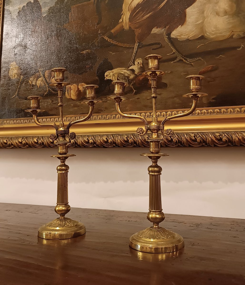 COPPIA DI CADELABRI IMPERO PRIMA META' XIX SECOLO-photo-2