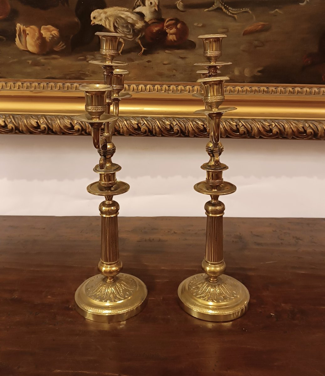 COPPIA DI CADELABRI IMPERO PRIMA META' XIX SECOLO-photo-3