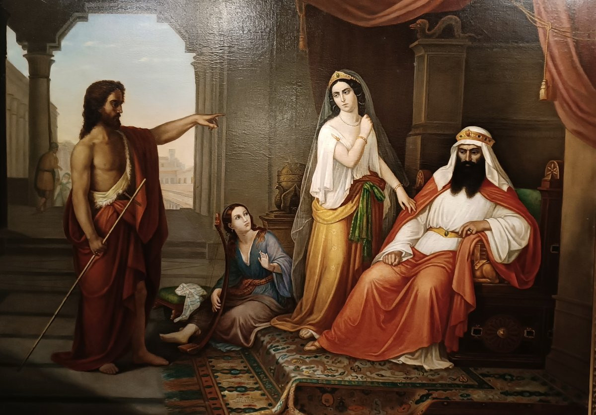 DIPINTO CON SAN GIOVANNI ED ERODE META' XIX SECOLO-photo-2