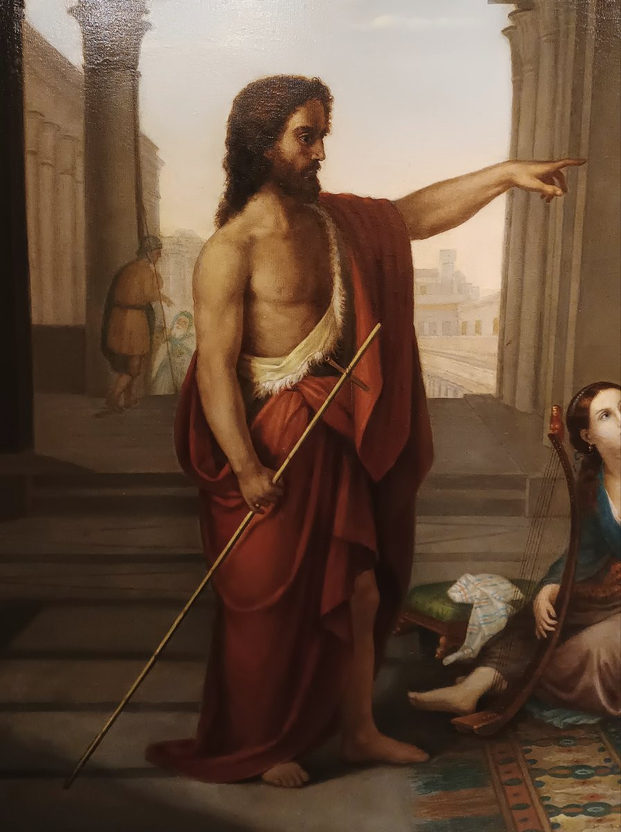 DIPINTO CON SAN GIOVANNI ED ERODE META' XIX SECOLO-photo-3