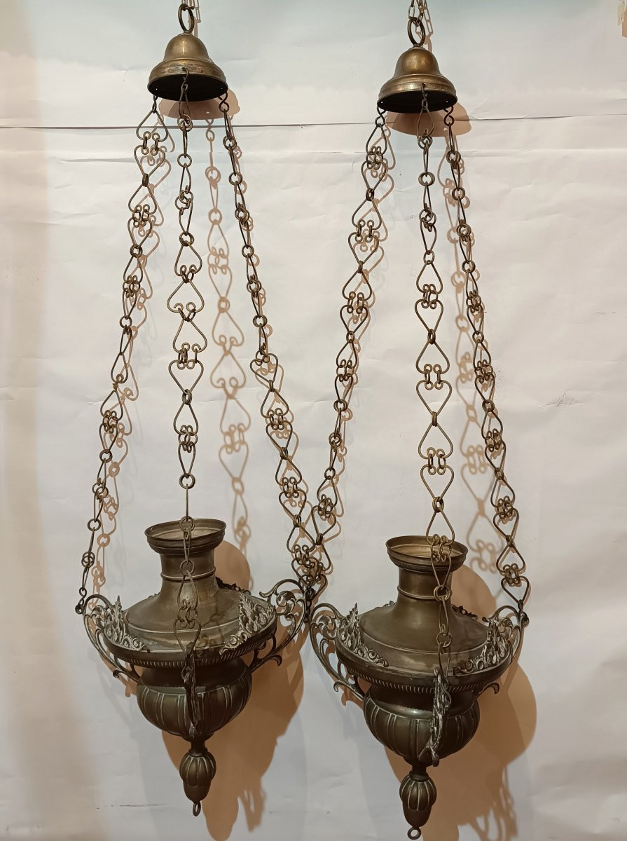 COPPIA DI LAMPADE VOTIVE PRIMO XIX SECOLO -photo-2