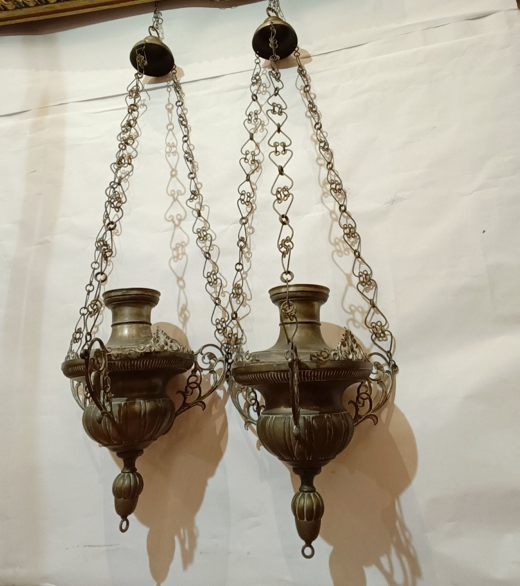 COPPIA DI LAMPADE VOTIVE PRIMO XIX SECOLO -photo-3