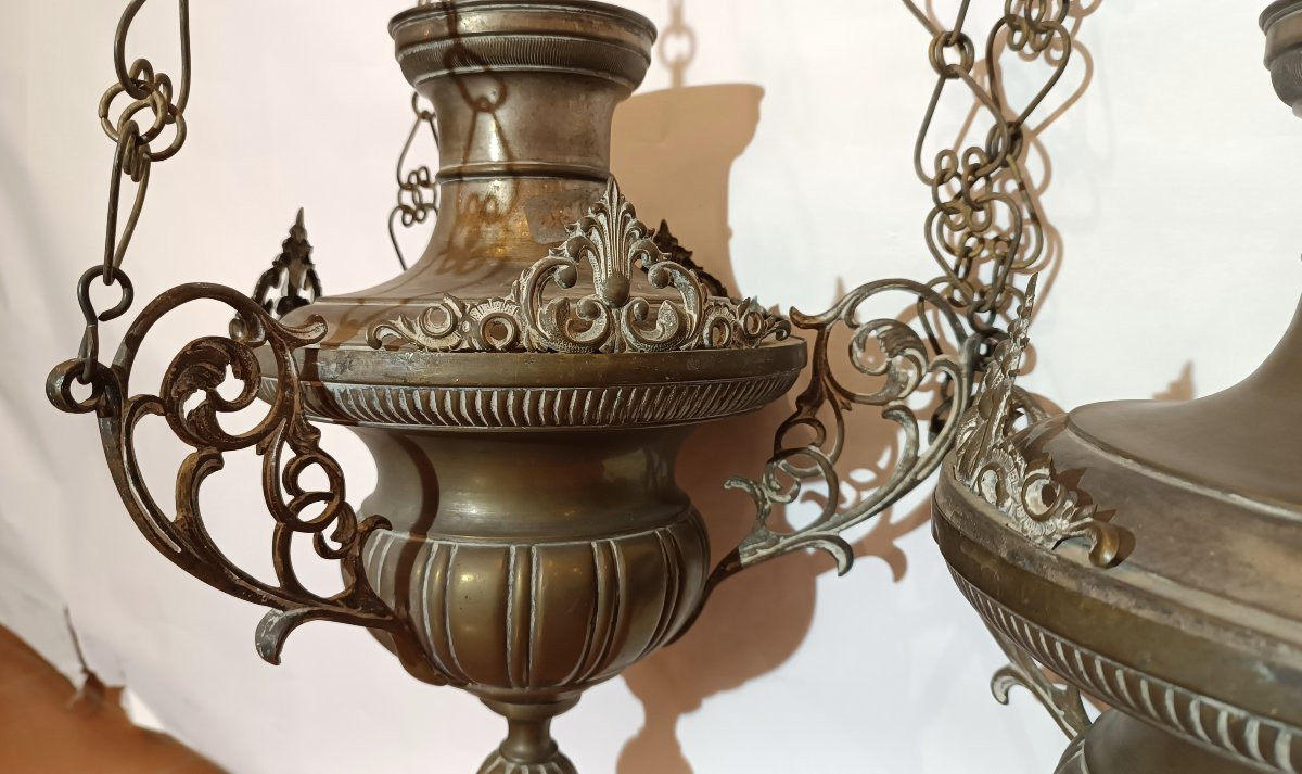 COPPIA DI LAMPADE VOTIVE PRIMO XIX SECOLO -photo-5