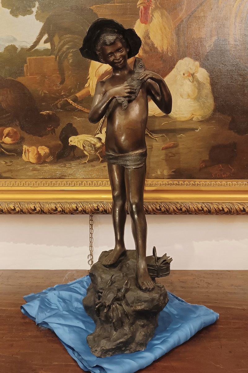 SCULTURA "PESCATORE" IN BRONZO FINE XIX SECOLO-photo-2