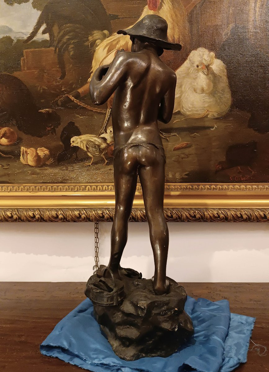 SCULTURA "PESCATORE" IN BRONZO FINE XIX SECOLO-photo-3