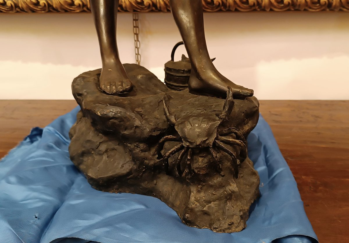 SCULTURA "PESCATORE" IN BRONZO FINE XIX SECOLO-photo-1
