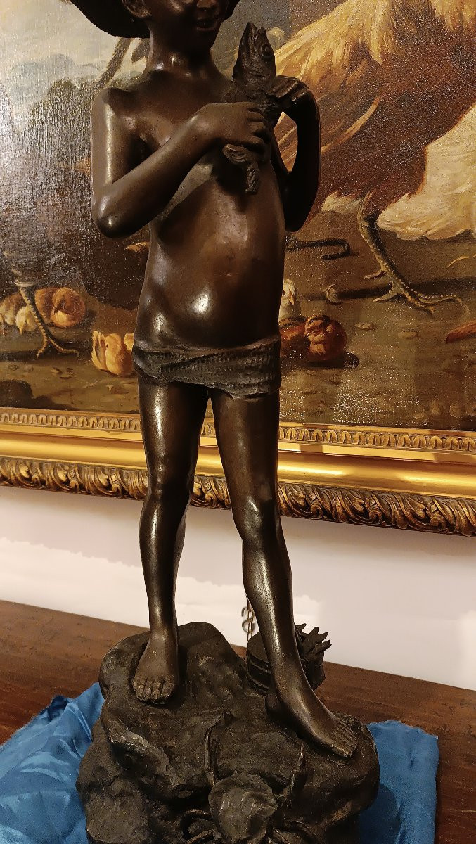 SCULTURA "PESCATORE" IN BRONZO FINE XIX SECOLO-photo-2