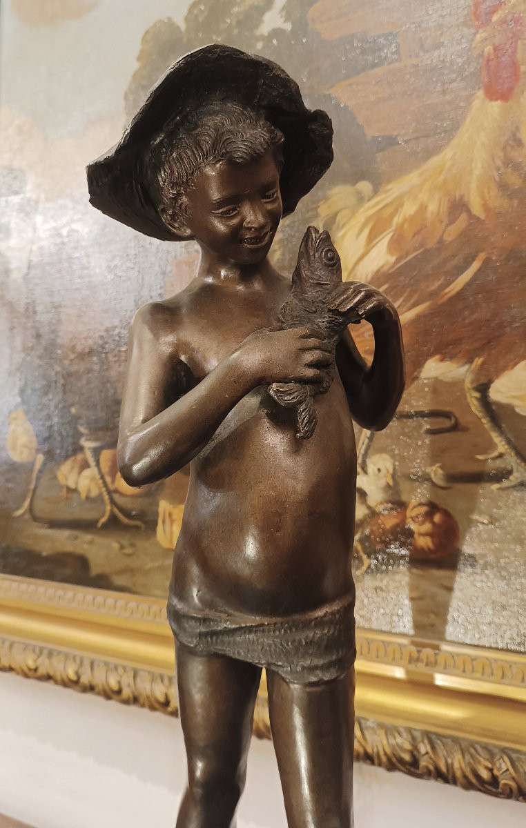 SCULTURA "PESCATORE" IN BRONZO FINE XIX SECOLO-photo-3